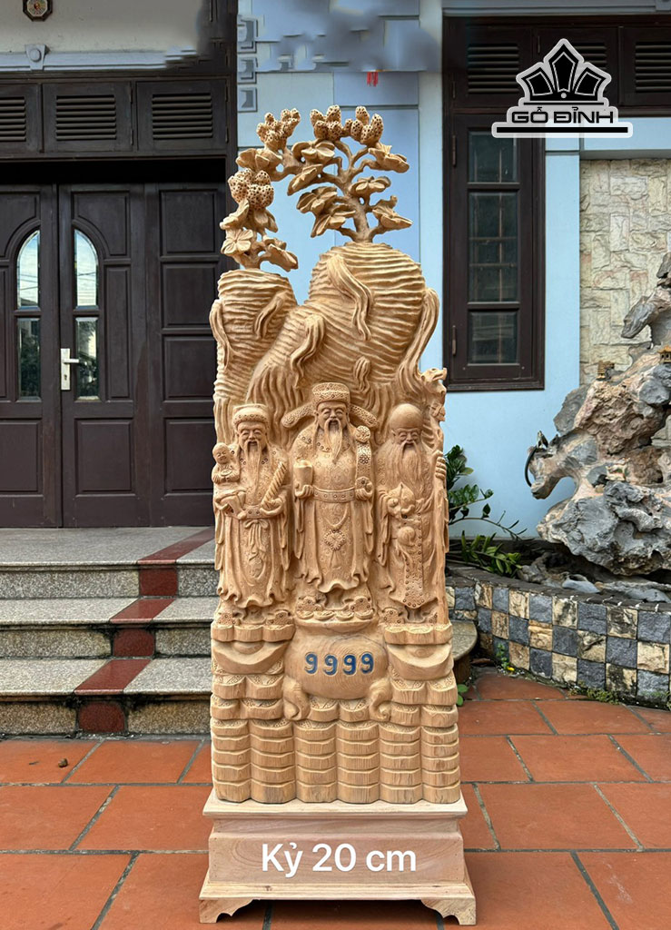 Tượng Phúc Lộc Thọ (Tam Đa) Gỗ Ngọc Am Cao Cả Kỷ 150 Ngang 46 Sâu 15 (cm)