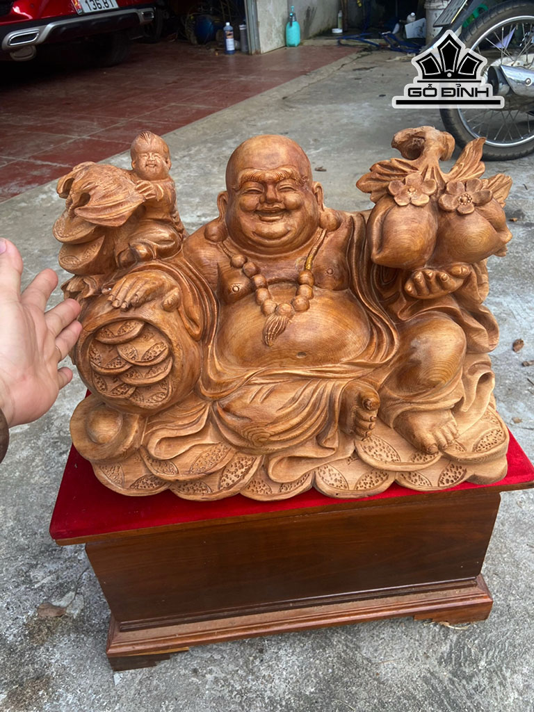 Tượng Phật Di Lặc Nhất Phúc Gỗ Ngọc Am Cao 33 Ngang 46 Sâu 26 (cm)