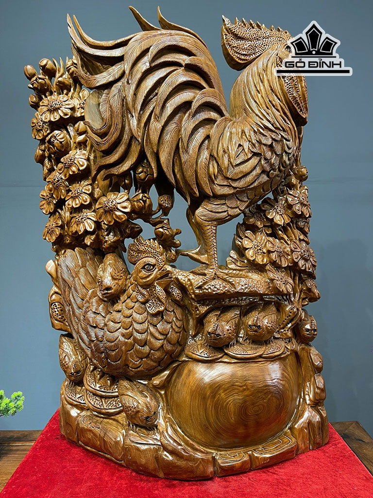 Tượng Gia Đình Gà Gỗ Ngọc Am Cao 89 Ngang 63 Sâu 29 (cm)