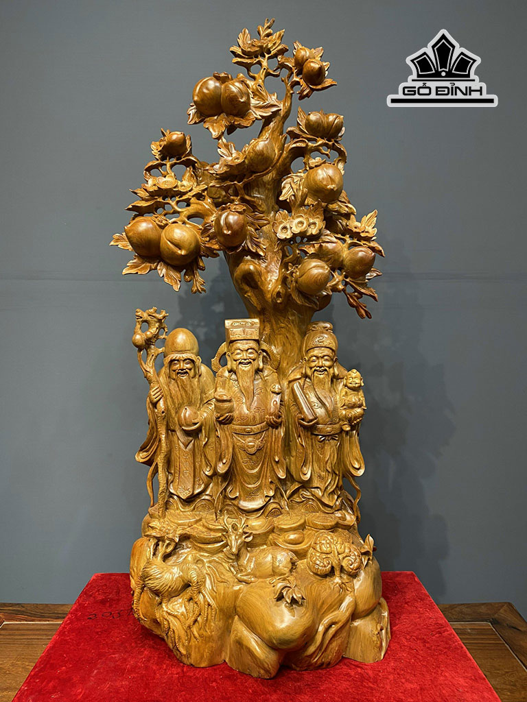 Tượng Phúc Lộc Thọ (Tam Đa) Gỗ Hương Cao 118 Ngang 47 Sâu 42 (cm)