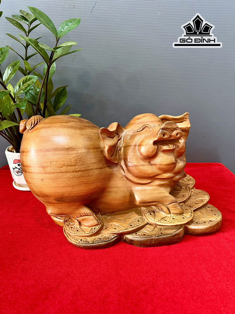Tượng Heo Gỗ Ngọc Am Cao 20 Ngang 35 Sâu 20 (cm)