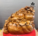 Tượng Phật Di Lặc Nhị Phúc Tựa Bao Tiền Gỗ Nu Ngọc Am Cao 45 Ngang 51 Sâu 30 (cm)