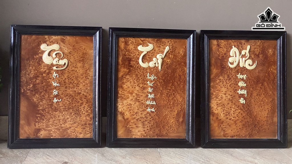 Tranh Chữ Tâm Trí Đức Gỗ Nu Ngọc Am Cao 58 Ngang 42 Ván 1,2 (cm)