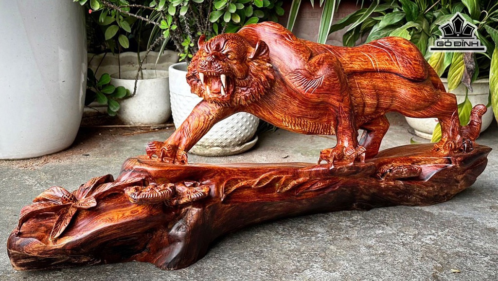 Tượng Hổ Phong Thủy Gỗ Cẩm Cao 28 Ngang 68 Sâu 15 (cm)