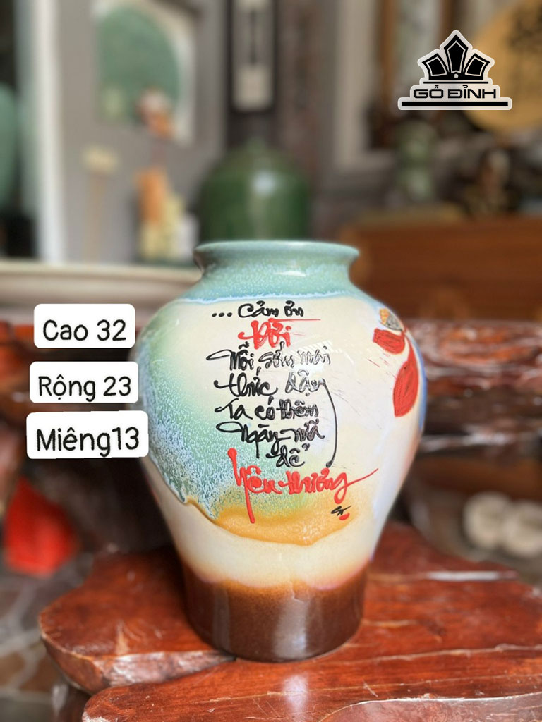 Bình Hoa Gốm Bát Tràng Cao 32 Ngang 23 Miệng 13 (cm)