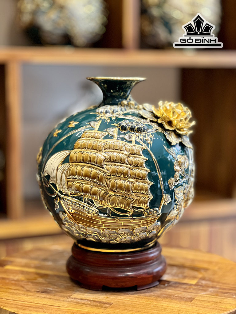 Bình Hút Lộc Vẽ Thuận Buồm Xuôi Gió Gốm Bát Tràng Cao 35 (cm)