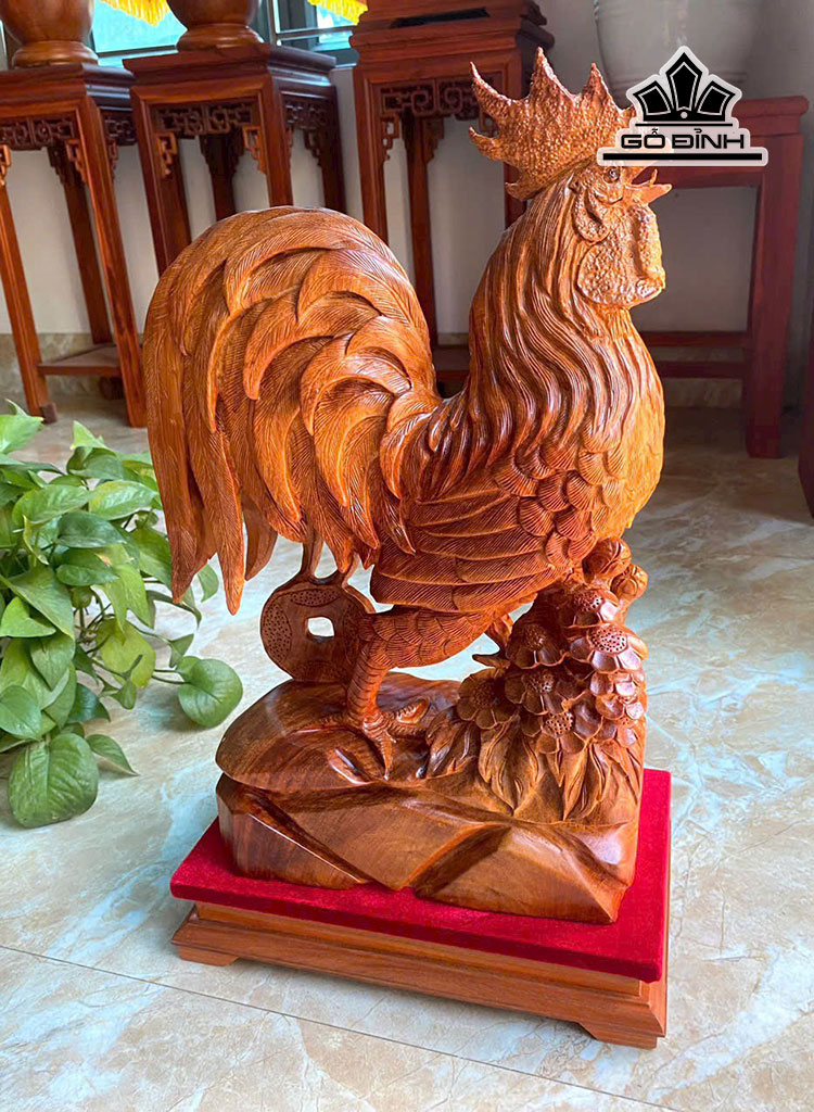 Tượng Gà Trống Gỗ Hương Cao Cả Kỷ 52 Ngang 30 Sâu 13 (cm)