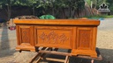 Bàn Làm Việc Gỗ Gõ Đỏ - Mặt Gỗ Gõ Naga - Mặt 12x96x203 - Chân Quay Ván (cm)