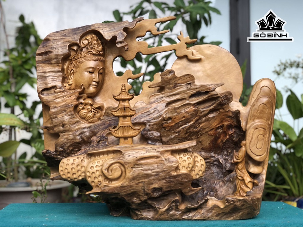 Tượng Nhất Tâm Bái Phật Gỗ Dổi Cao 52 Ngang 62 Sâu 19 (cm)