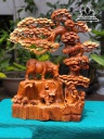 Tượng Tiểu Đồng Chăn Trâu Gốc Tùng Gỗ Hương Cao 63 Ngang 50 Sâu 20 (cm)