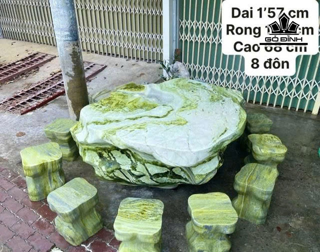 Bộ Bàn 8 Đôn Đá Serpentine Cao 68 Ngang 140 Dài 157 (cm)