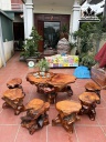 Bộ Bàn Gốc Cây Gỗ Hương - Bàn Cao 65 Dài 130 Sâu 88 - Đôn Cao 40 Ngang 52-55 Sâu 37-47 (cm)