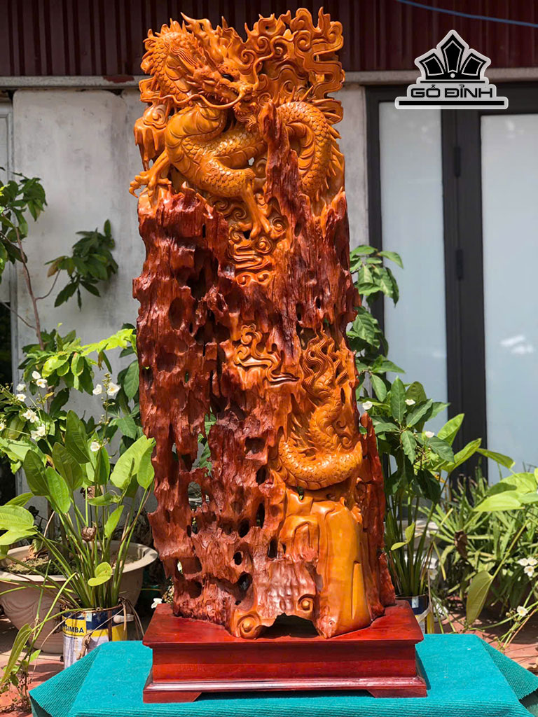 Tượng Nhất Long Gỗ Dổi Cao Cả Kỷ 133 Riêng Kỷ Cao 11 Ngang 54 Sâu 30 (cm)