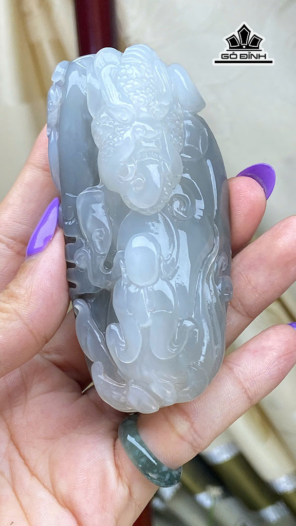 Tác Phẩm Ngộ Đạo Đá Ngọc Bích (Nephrite Jade) Cao 89,3 Ngang 43 Sâu 36,3 (mm) 198,6g