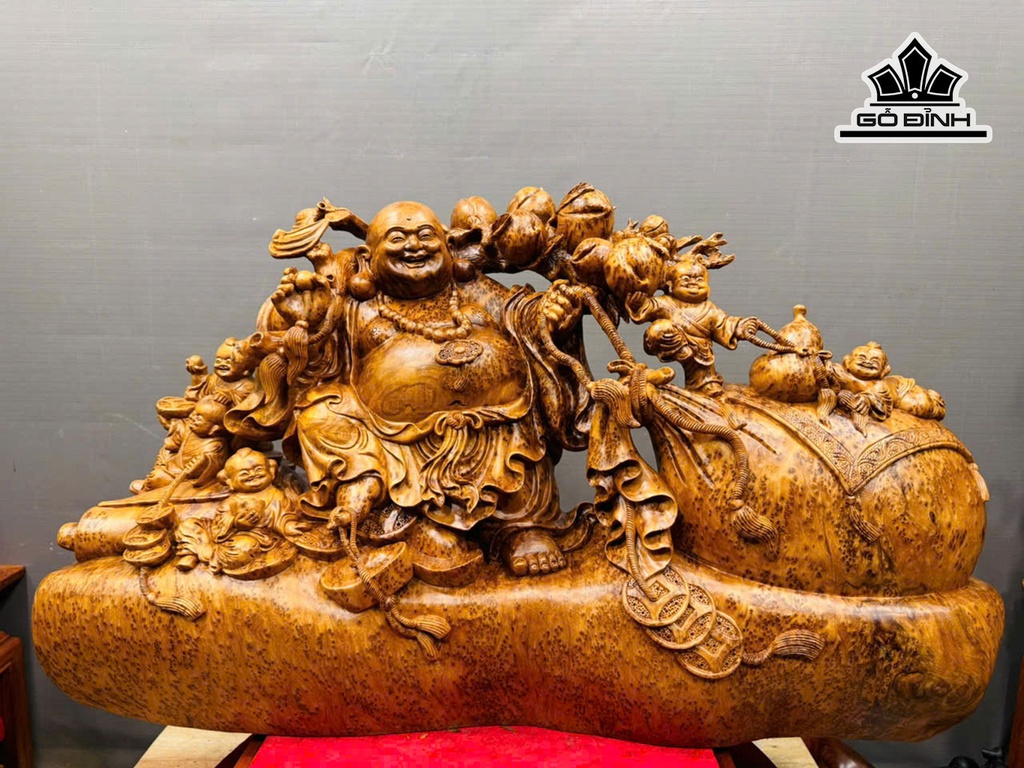 Tượng Phật Di Lặc Ngũ Phúc Gỗ Nu Ngọc Am Cao 48 Ngang 81 Sâu 23 (cm) 23kg
