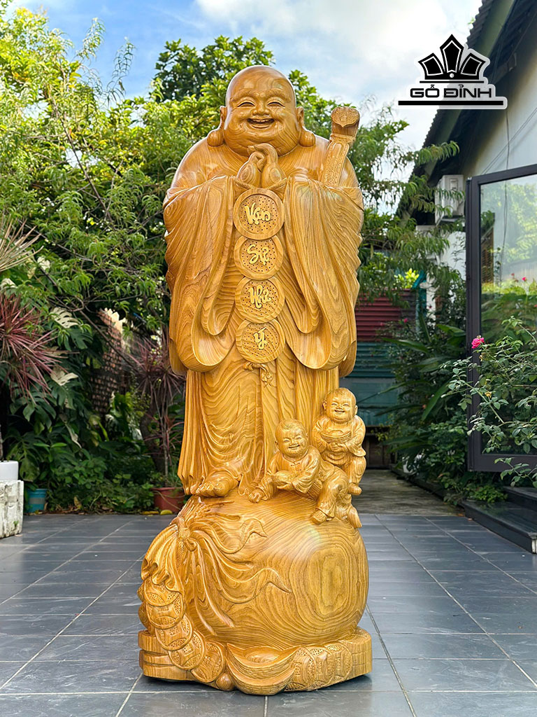 Tượng Phật Di Lặc Chúc Phúc Gỗ Cẩm Vàng Cao 193 Ngang 72 Sâu 65 (cm)