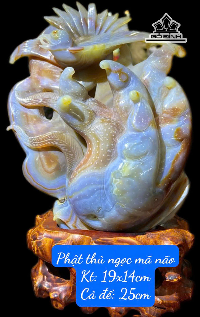 Tác Phẩm Phật Thủ Đá Mã Não Cao 19 Ngang 14 Cả Đế Cao 25 (cm)