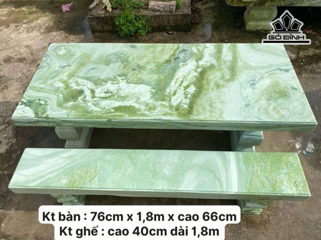 Bộ Bàn K3 Đá Serpenntine Bàn Cao 66 Ngang 76 Dài 180 Ghế Cao 40 Dài 180 (cm)