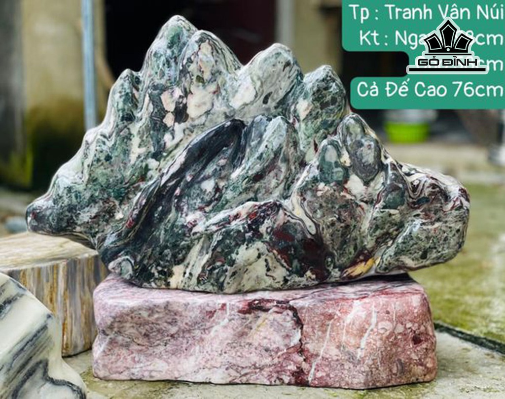 Tác Phẩm Tranh Vân Núi Đá Serpentine Cao 58 Ngang 98 Cả Đế Cao 76 (cm) 150kg