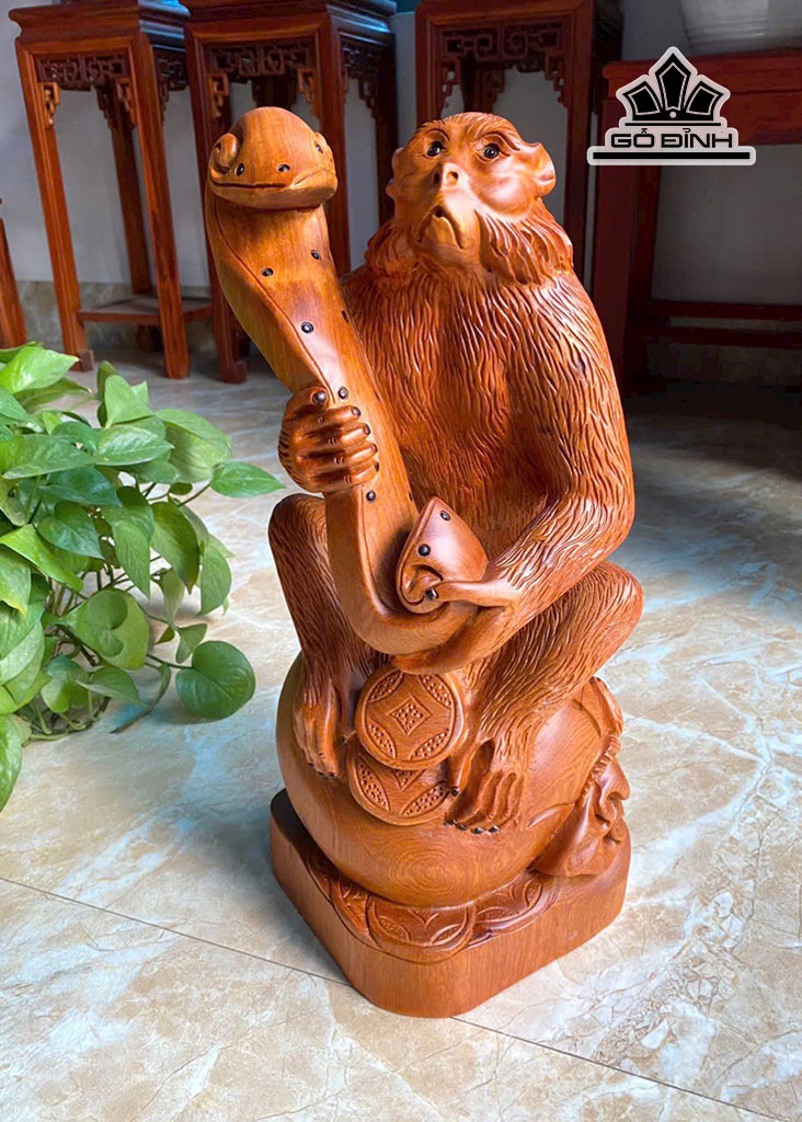 Tượng Khỉ Gỗ Hương Cao 44 Ngang 22 Sâu 18 (cm)