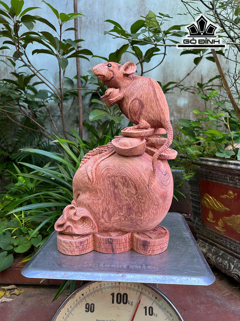 Tượng Chuột Phong Thủy Gỗ Cẩm Cao 38 Ngang 23 Sâu 20 (cm)