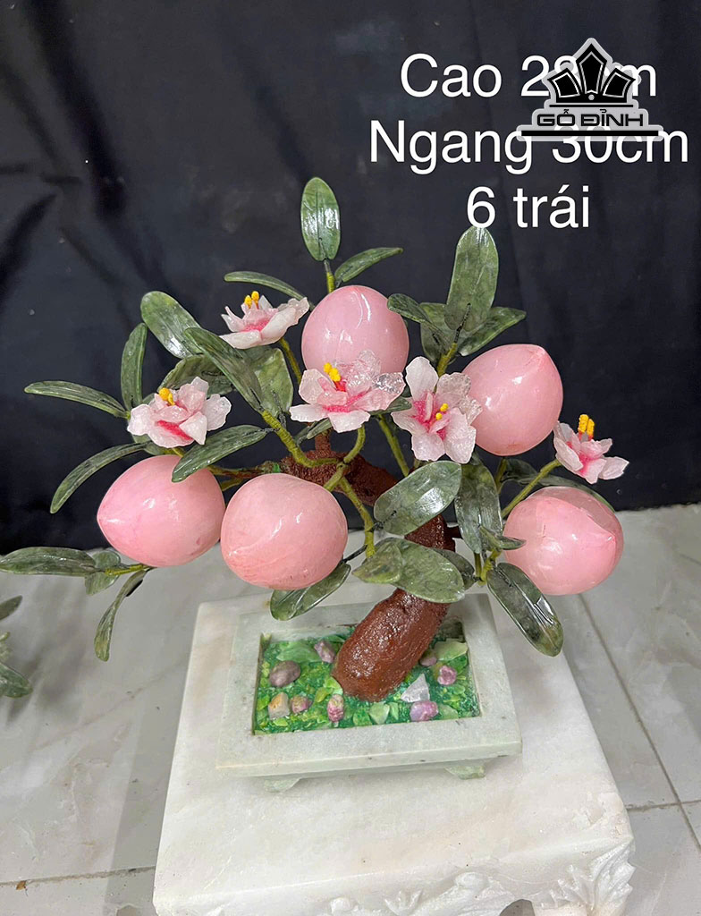 Cây Đào 6 Quả Đá Thạch Anh Hồng Cao 28 Ngang 30 (cm)