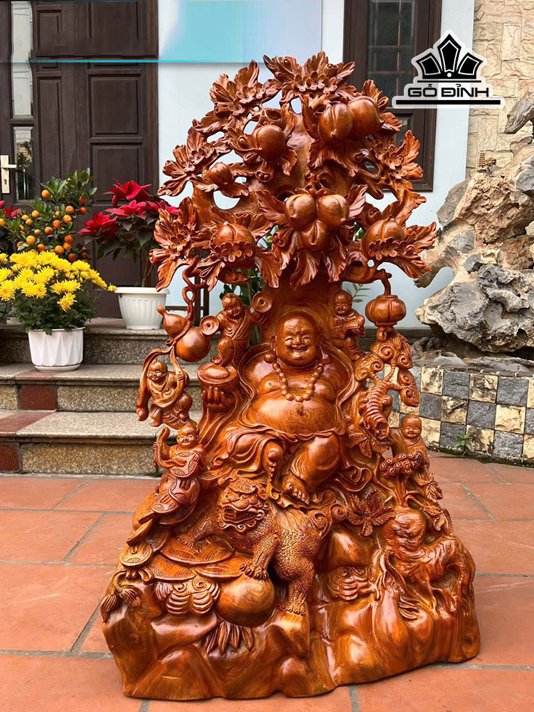 Tượng Phật Di Lặc Ngũ Phúc Gỗ Hương Cao 102 Ngang 62 Sâu 36 (cm)