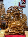 Tượng Phật Di Lặc Tam Phúc Ngồi Gốc Tùng Gỗ Hương Cao 67 Ngang 45 Sâu 23 (cm)