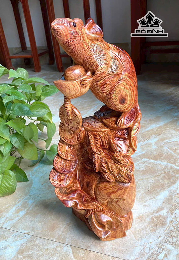 Tượng Chuột Phong Thủy Gỗ Cẩm Cao 41 Ngang 19 Sâu 15 (cm)