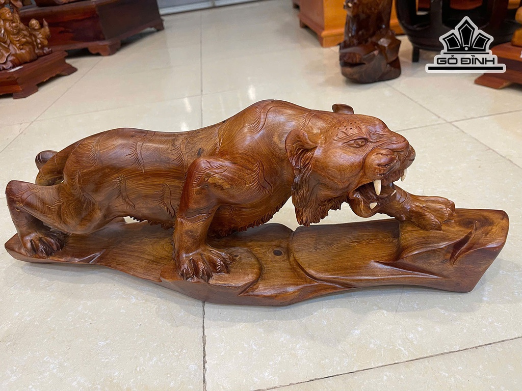 Tượng Hổ Phong Thủy Gỗ Hương Cao 22 Ngang 63 Sâu 17 (cm)