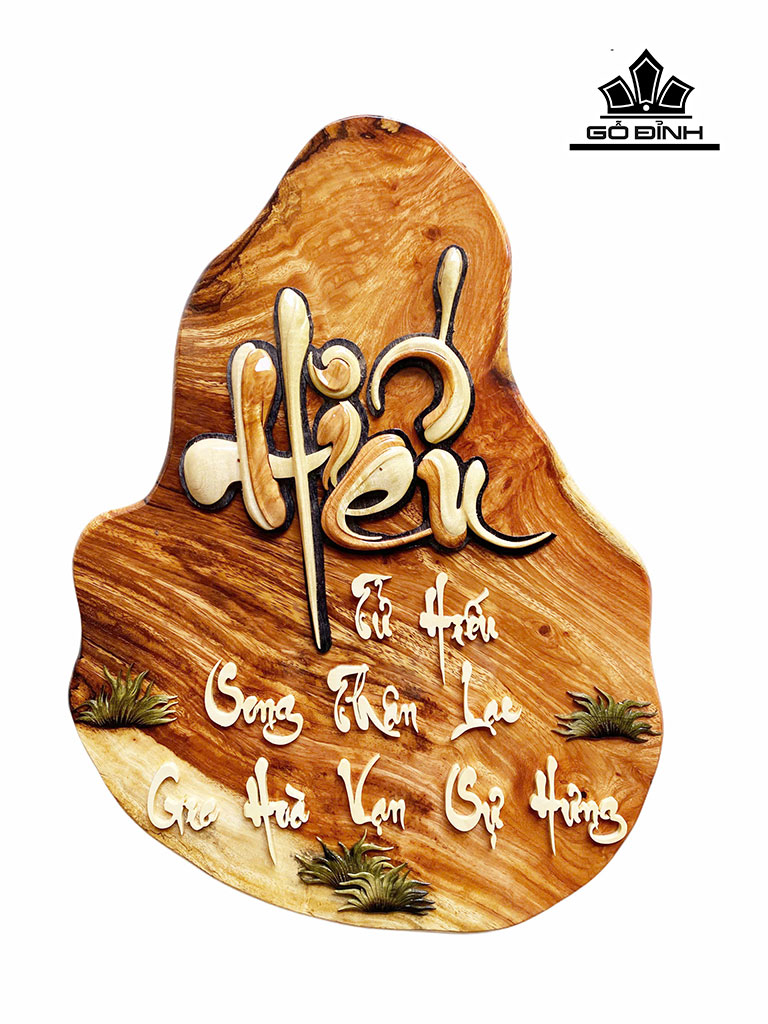 Bức Tranh Chữ Hiếu Gỗ Cà Te Cao 49 Ngang 36 Dày 1,5 (cm)