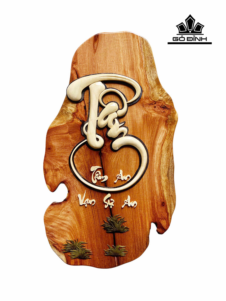 Bức Tranh Chữ Tâm Gỗ Cà Te Cao 61 Ngang 34 Dày 1,5 (cm)