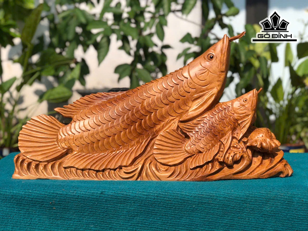 Tượng Cá Kim Long Gỗ Ngọc Am Cao 31 Ngang 58 Sâu 17 (cm)