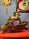 Tượng Ngựa Phong Thủy (Nhất Mã Thong Dong) Gỗ Nu Ngọc Am Cao 35 Ngang 48 Sâu 13 (cm)