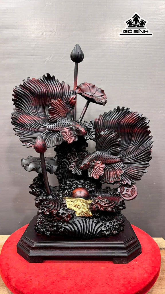 Tượng Cá Xiêm Tài Lộc Gỗ Trắc Cao Cả Kỷ 80 Ngang 58 Sâu 25 - Kỷ Cao 7 (cm)