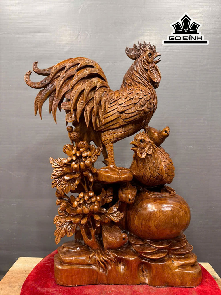 Tượng Gia Đình Gà Gỗ Ngọc Am Cao 76 Ngang 45 Sâu 28 (cm) 23kg