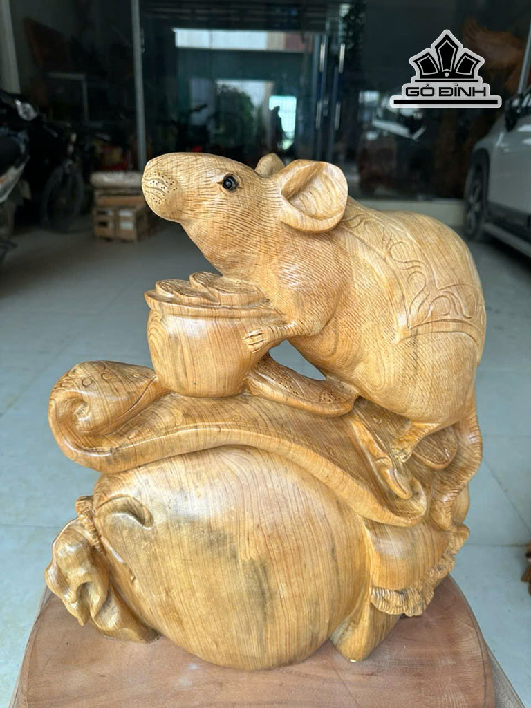 Tượng Chuột Phong Thủy Gỗ Ngọc Am Cao 43 Ngang 38 Sâu 16 (cm)