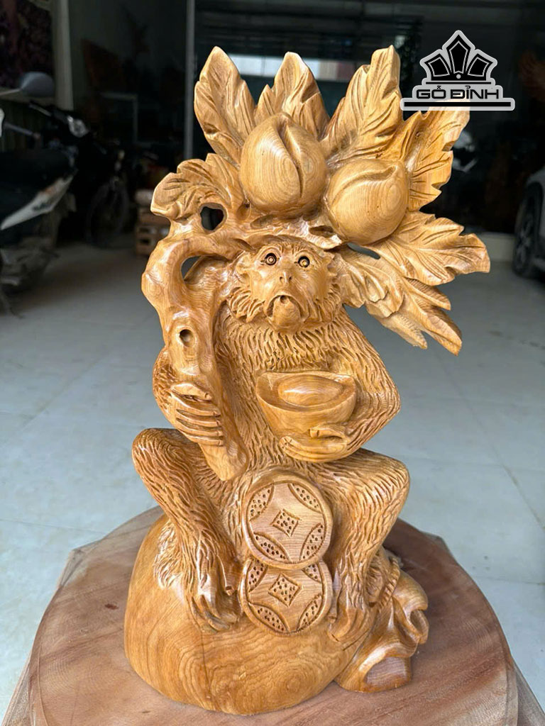 Tượng Khỉ Gỗ Ngọc Am Cao 48 Ngang 26 Sâu 17 (cm)