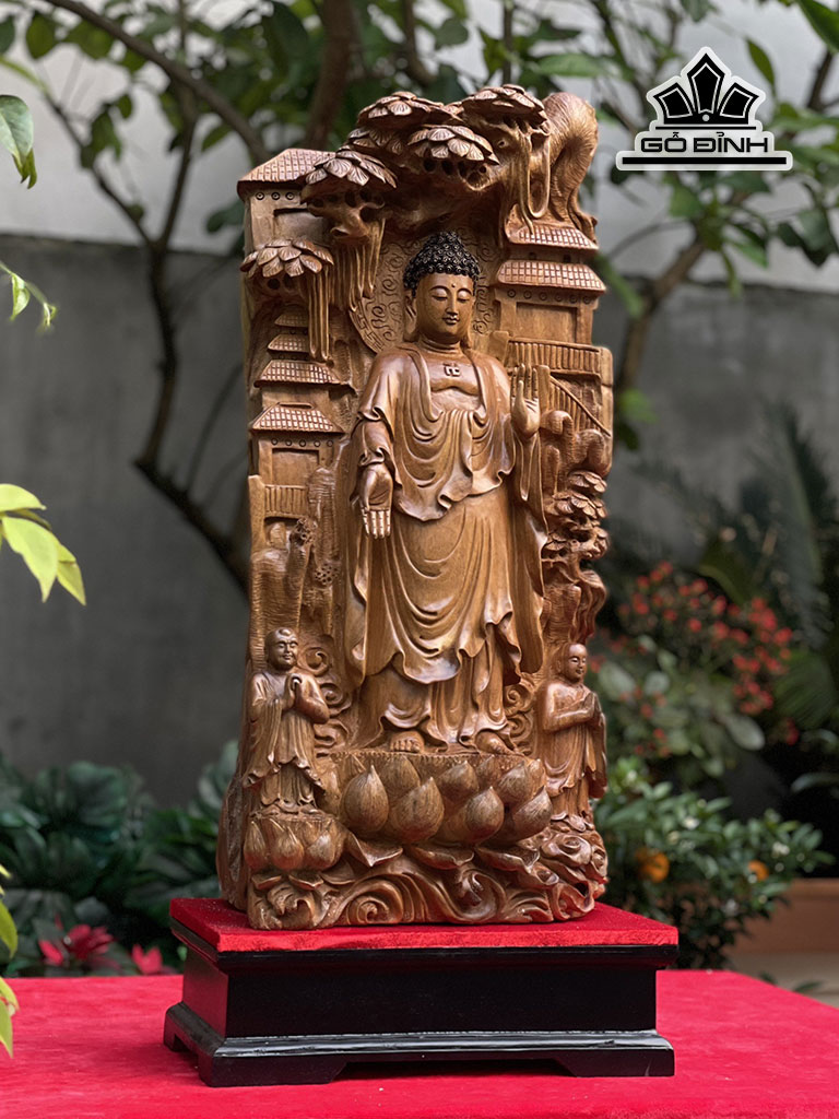 Tượng Nhất Tâm Bái Phật Gỗ Xá Xị Cao 70 Ngang 34 Sâu 22 (cm)