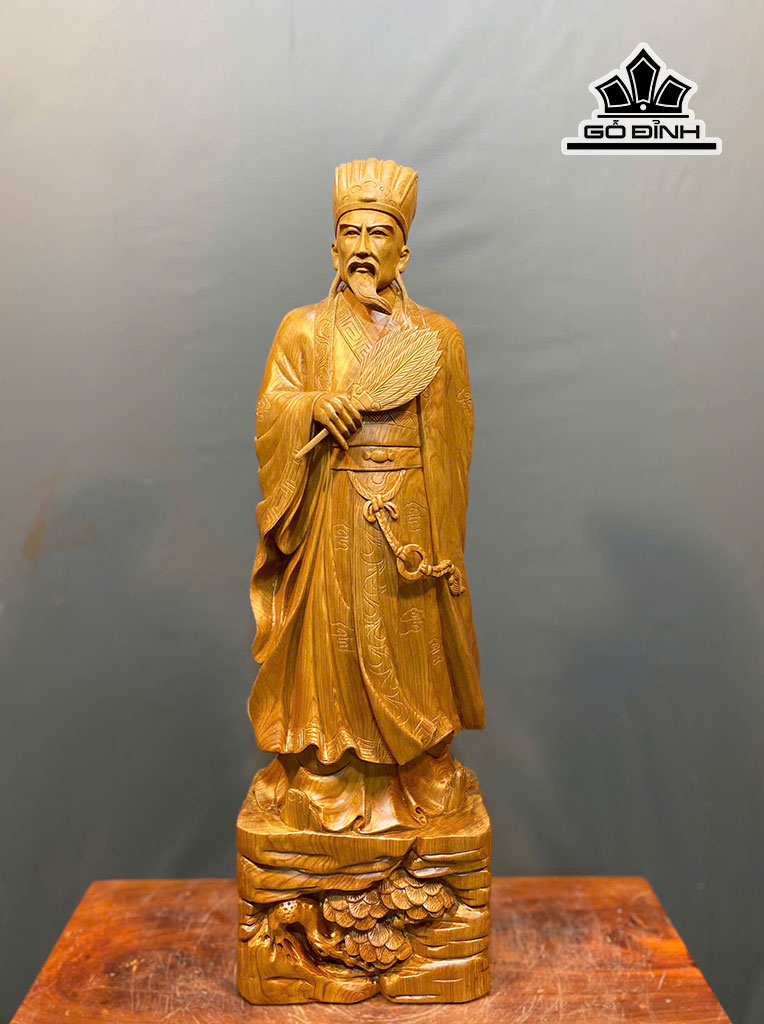 Tượng Gia Cát Lượng Gỗ Ngọc Am Cao 80 Ngang 24 Sâu 17 (cm)