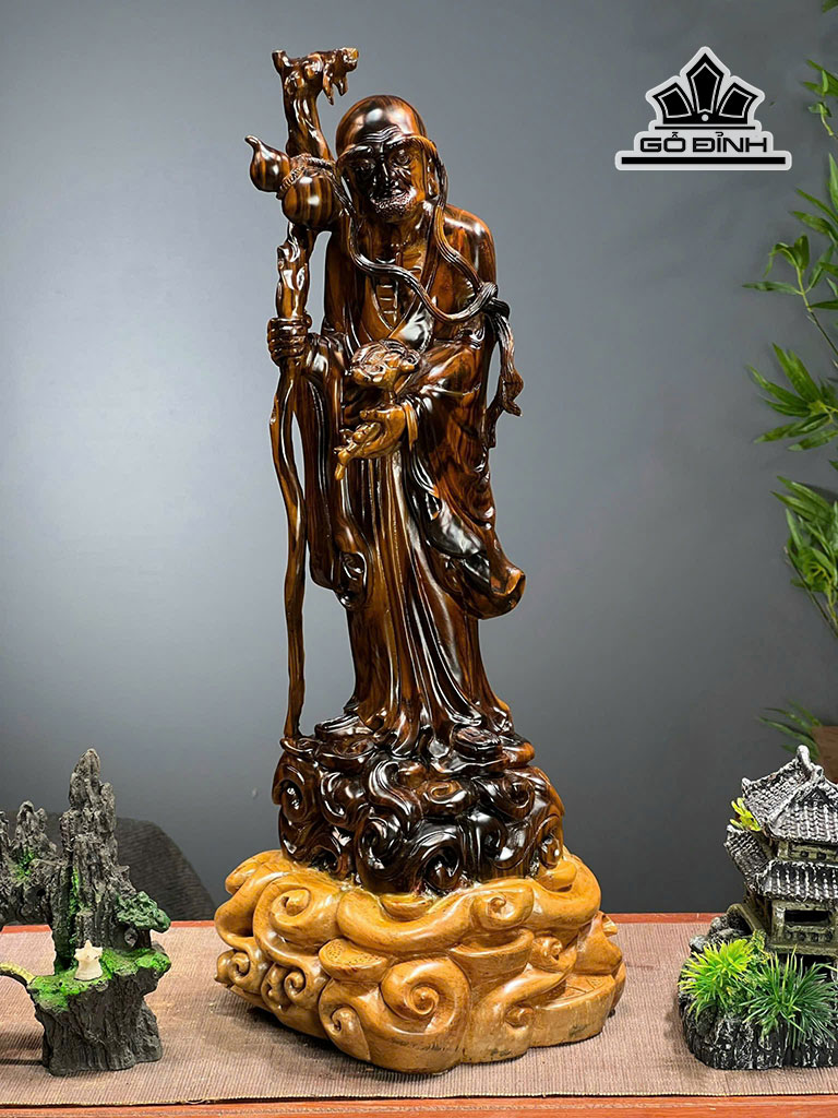 Tượng La Hán Trường My Gỗ Mun Hoa Cao Cả Đế 54 - Đế Cao 10 Ngang 23 Sâu 23 (cm) Đế Gỗ Hương