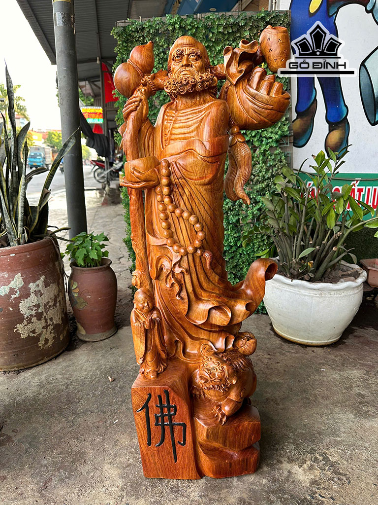 Tượng Đạt Ma Giáo Hóa Gỗ Hương Cao 100 Ngang 35 Sâu 35 (cm)