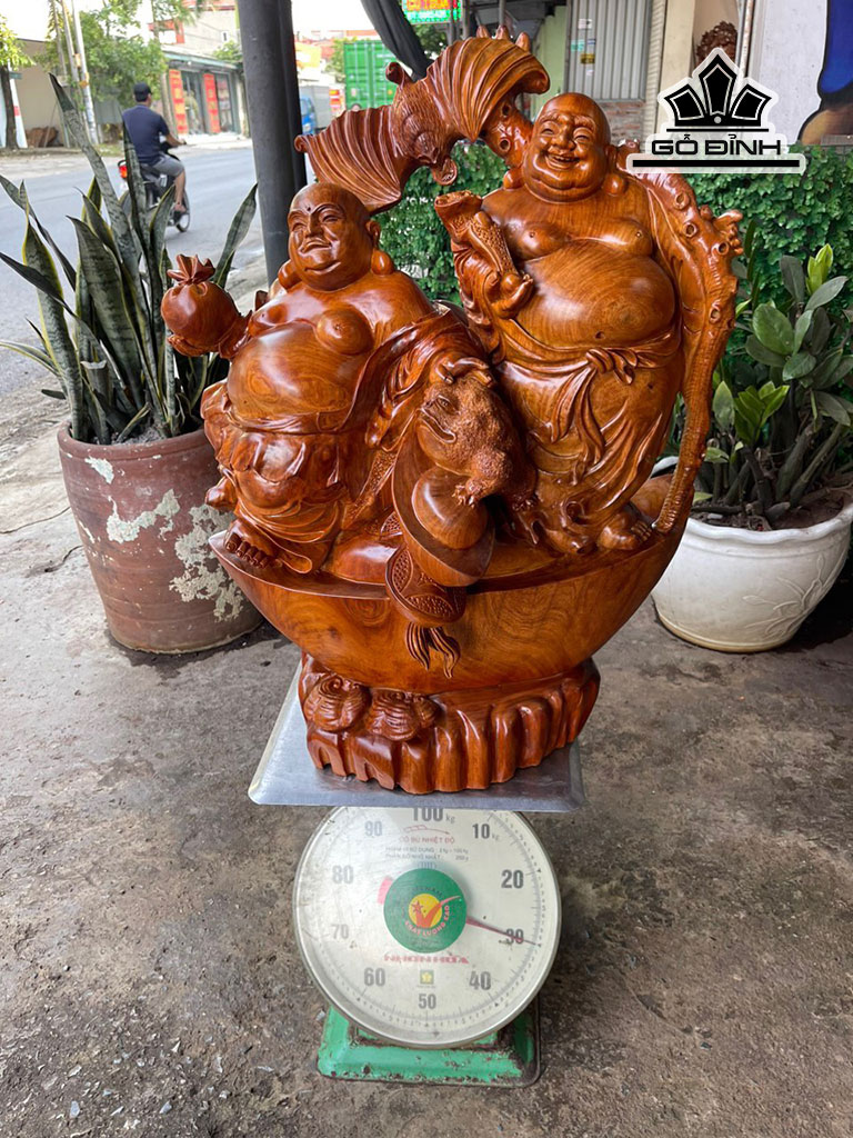 Tượng Song Hỷ Lâm Môn Gỗ Hương Cao 64 Ngang 50 Sâu 36 (cm)