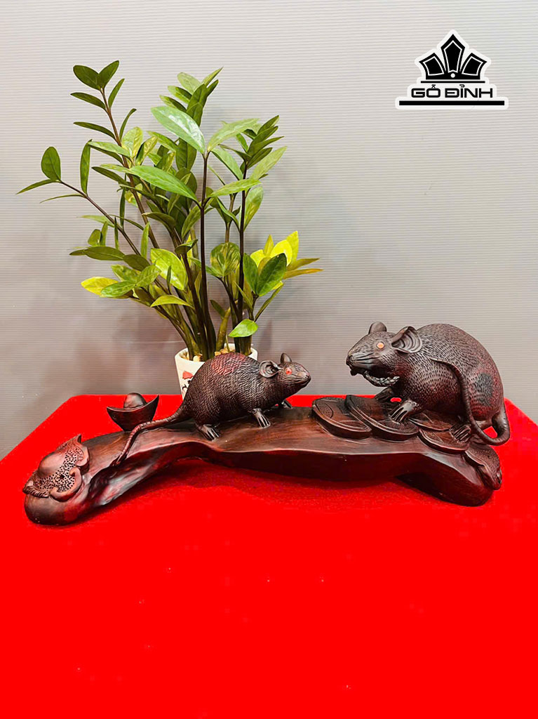 Tượng Chuột Phong Thủy Gỗ Trắc Cao 19 Ngang 50 Sâu 17 (cm)