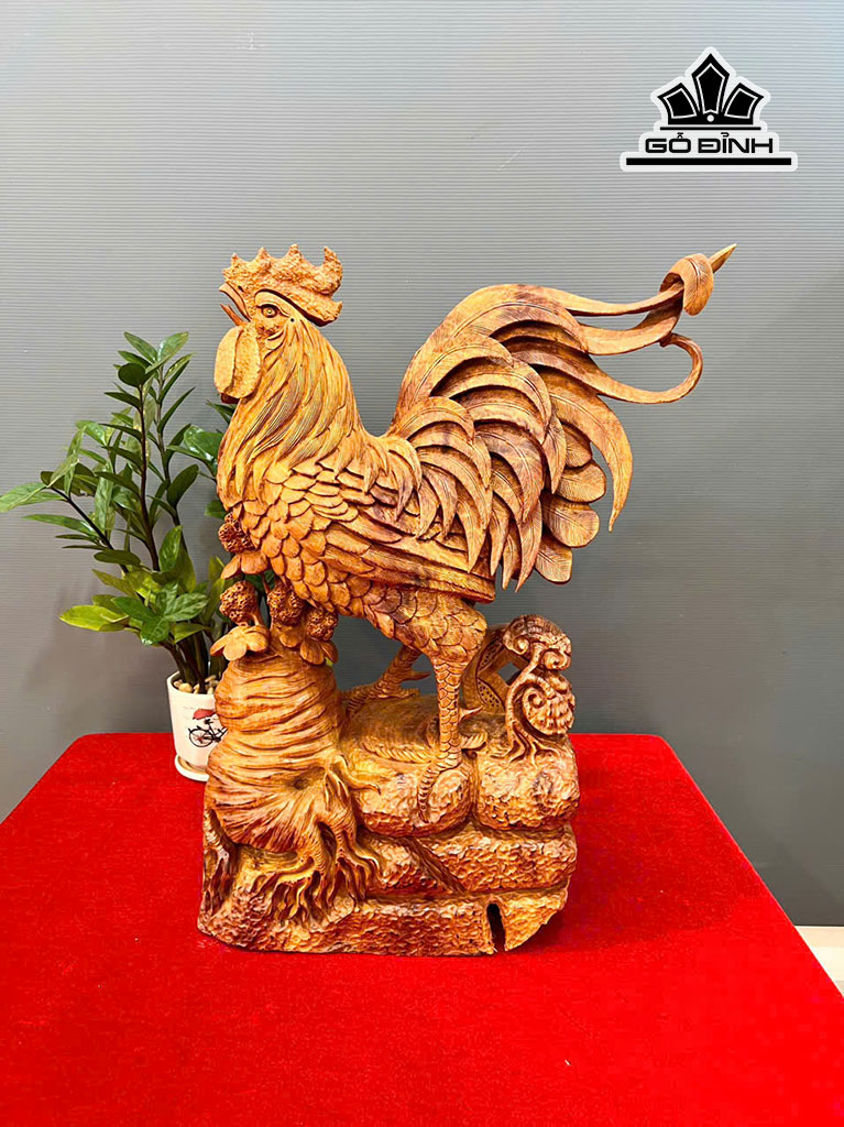 Tượng Gà Trống Gỗ Hương Cao 51 Ngang 41 Sâu 18 (cm)