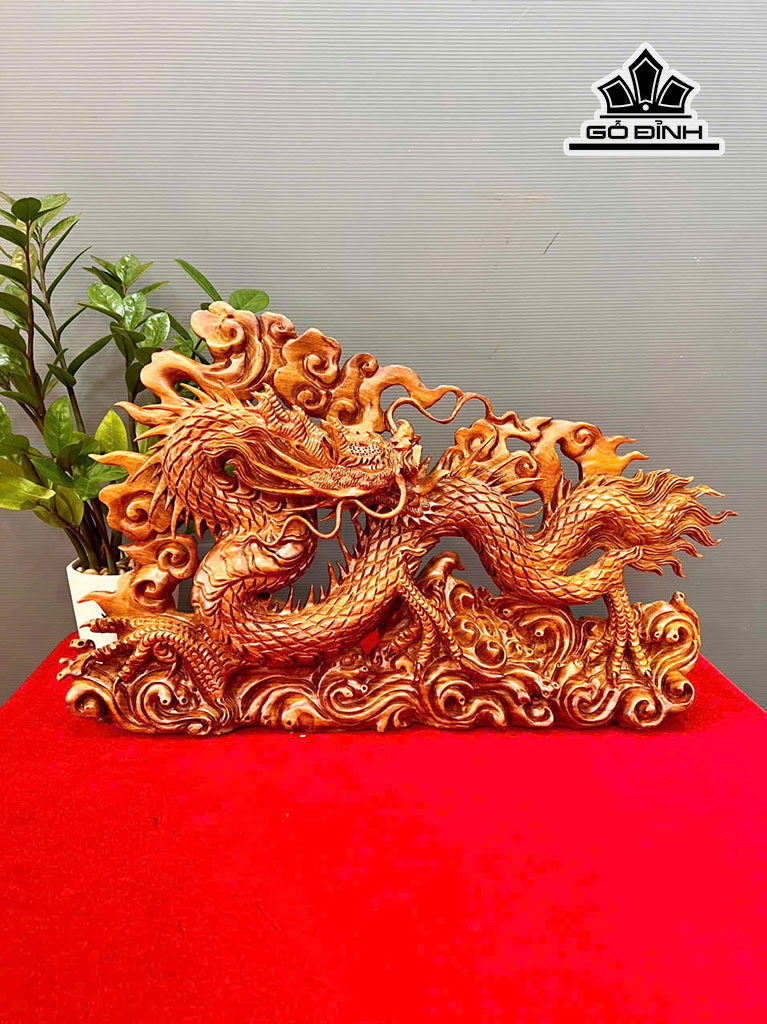 Tượng Nhất Long Gỗ Hương Cao 35 Ngang 60 Sâu 10 (cm)