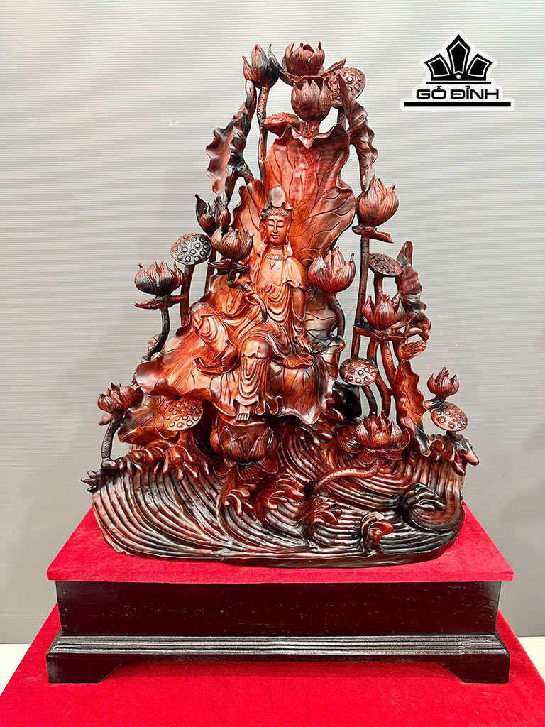 Tượng Phật Bà Quan Âm Gỗ Trắc Cao 80 Ngang 58 Sâu 26 (cm)