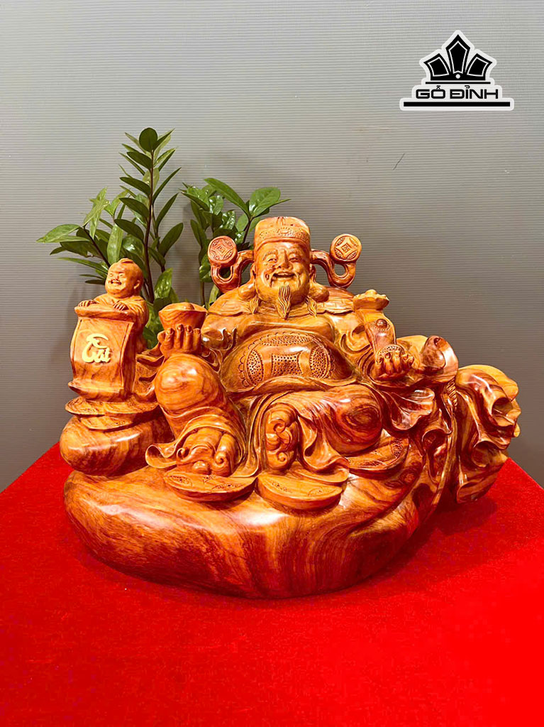 Tượng Thần Tài Gỗ Hương Cao 33 Ngang 27 Sâu 48 (cm)