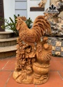 Tượng Gia Đình Gà Gỗ Ngọc Am Cao 74 Ngang 43 Sâu 18 (cm)