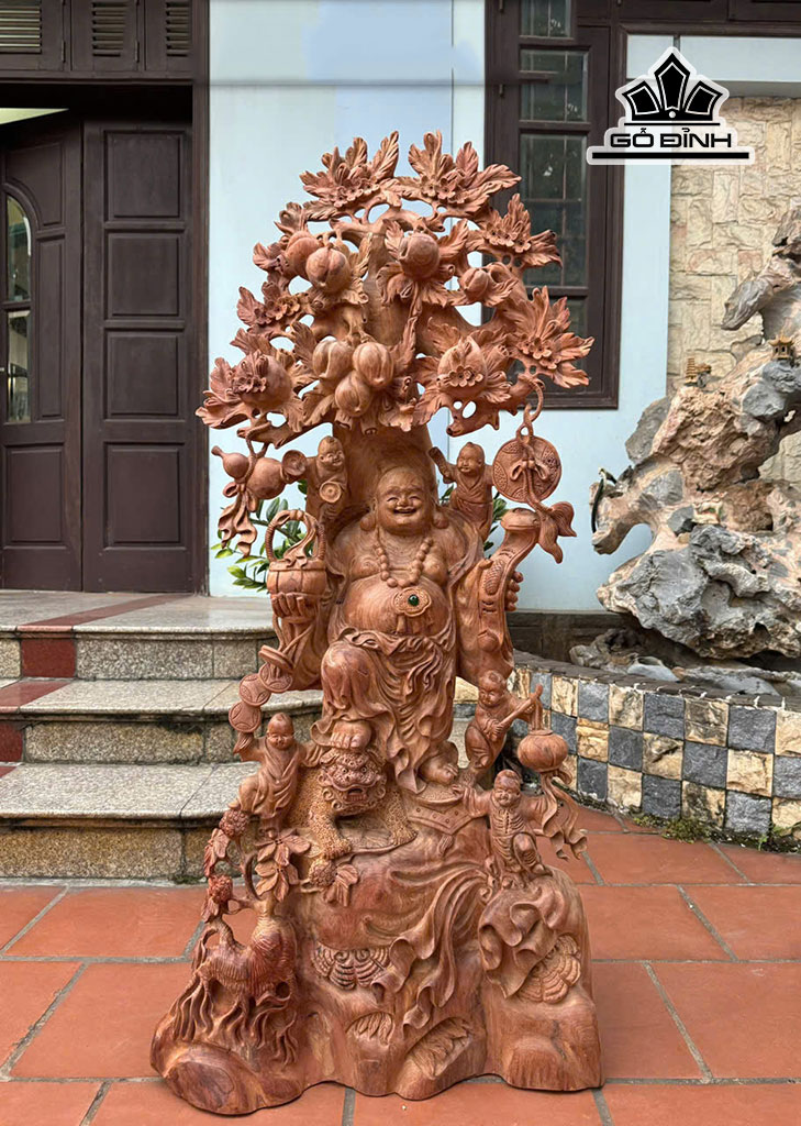 Tượng Phật Di Lặc Ngũ Phúc Thuần Nghê Gỗ Hương Cao 126 Ngang 57 Sâu 30 (cm)